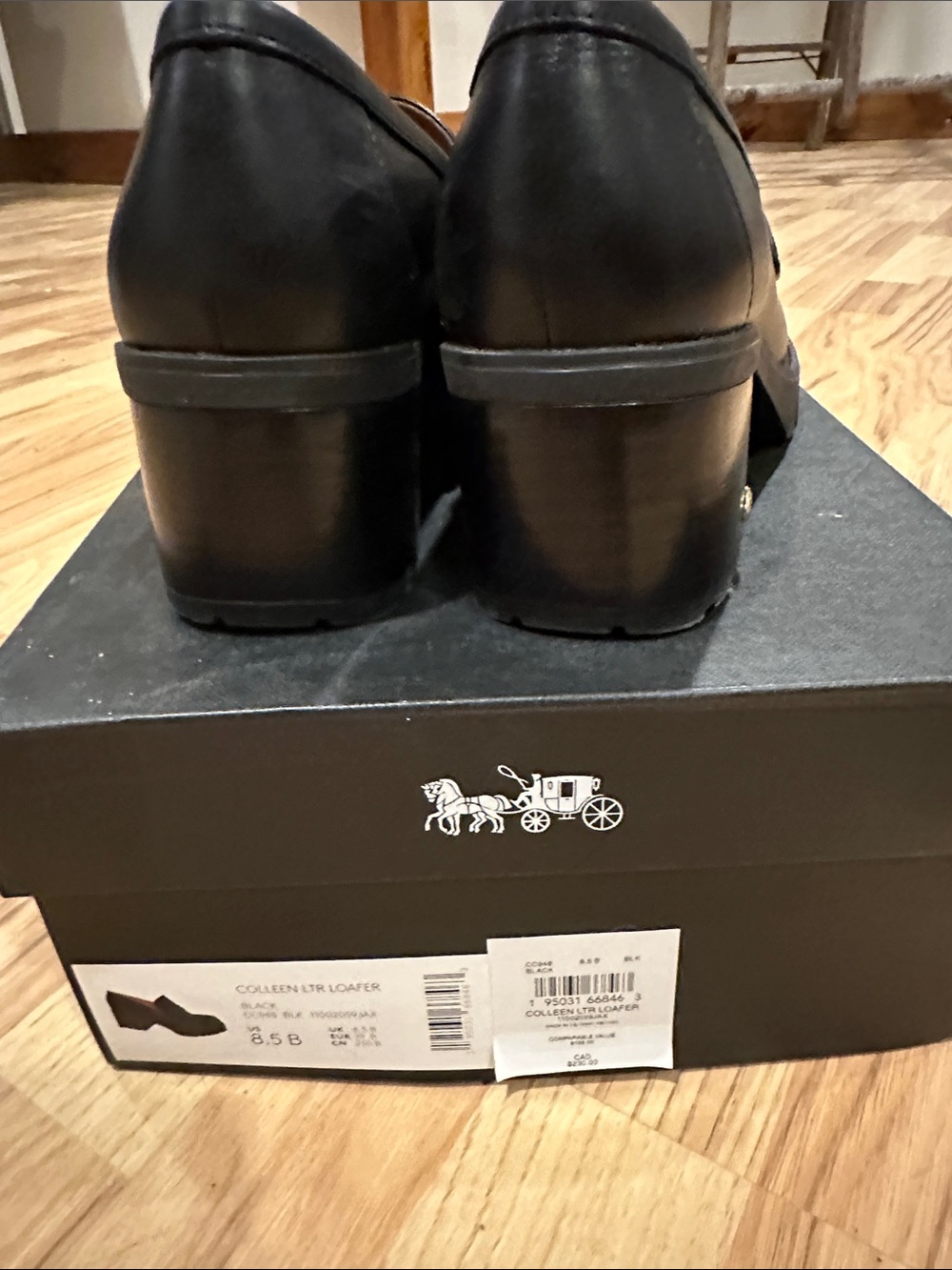 Coach Black Leather Lug Sole Block Heel Loafers - Picture 4 of 8